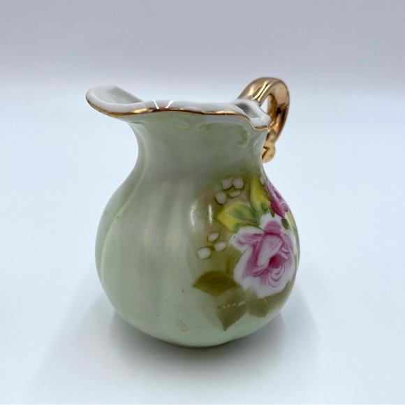 Vintage Lefton China Green Heritage Cabbage Rose 4577 Mini Pitcher And Basin - Picture 3 of 14